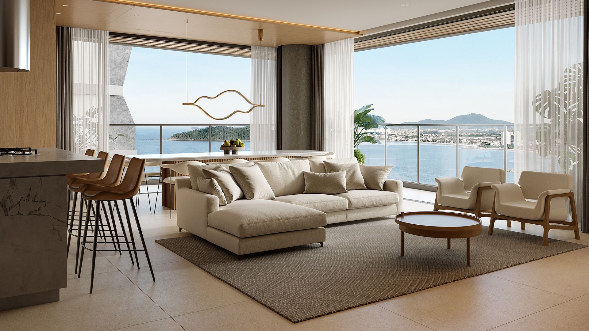 Sala de estar com vista para o mar do Bossa